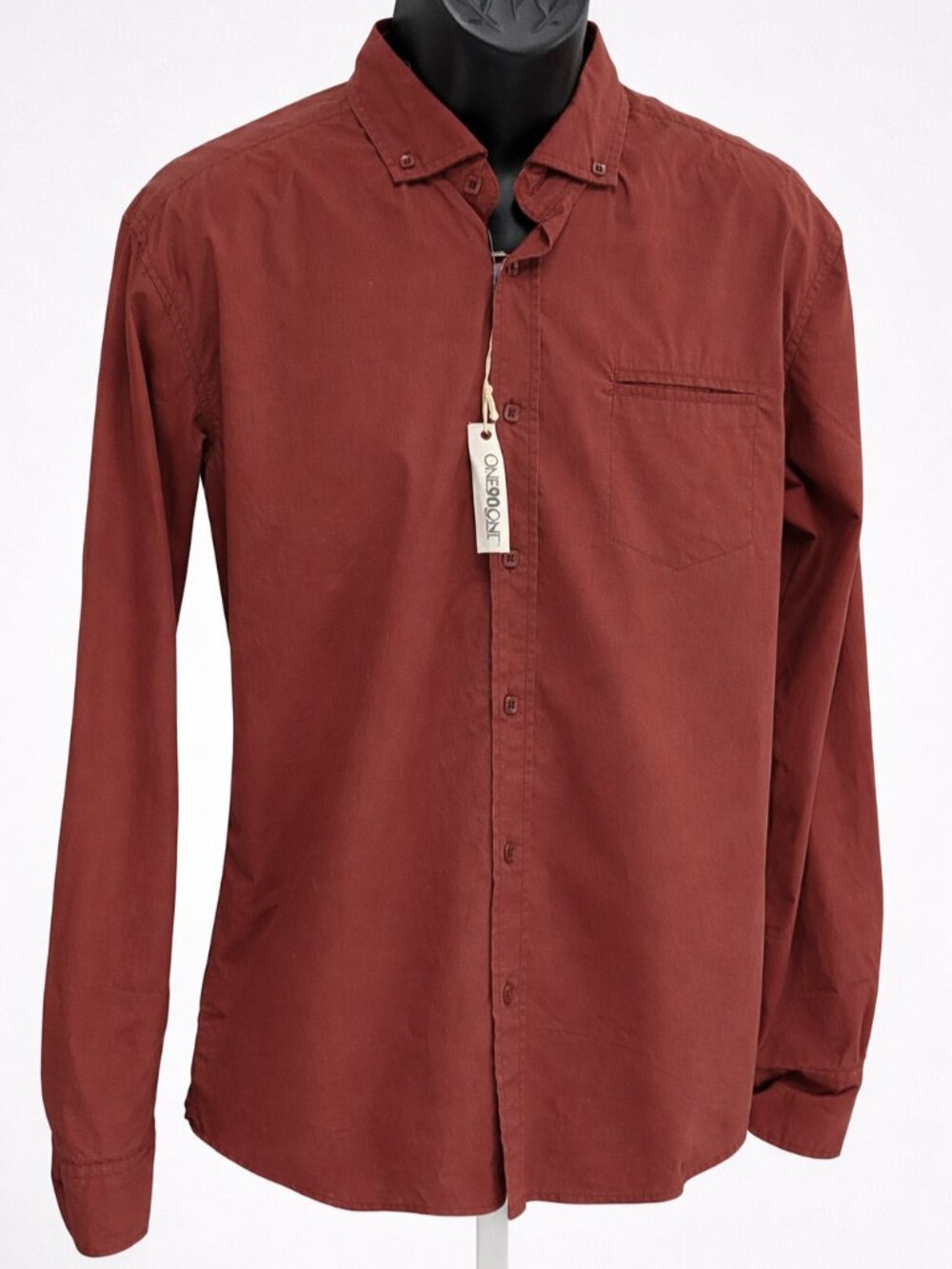 NWT One90One Men’s Rust Red Cotton Button Up Shirt Size M